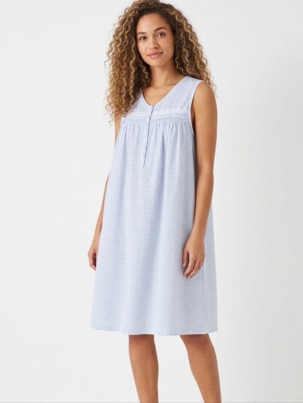 Eileen West Cotton Knit Sleeveless Blue Nightgown